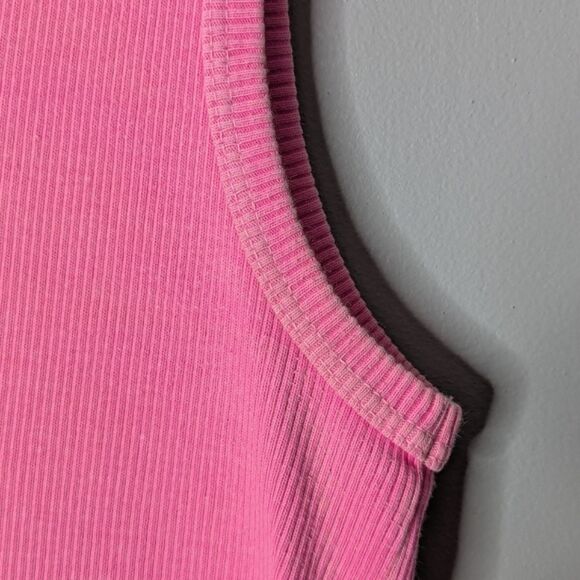Fresh Produce Vintage Hot Pink V-Neck Ribbed Stetch Cotton Tank Top Size L - Picture 5 of 8